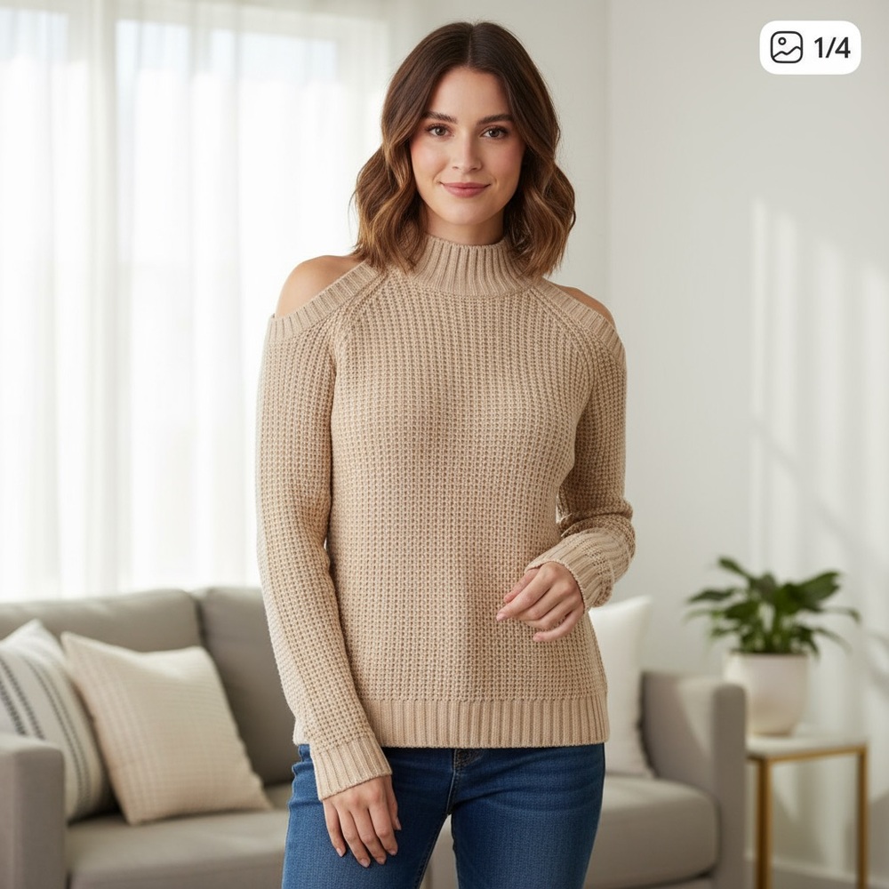 Lily Morgan Acrylic Women's Cream Cool Shoulder Sweater Med